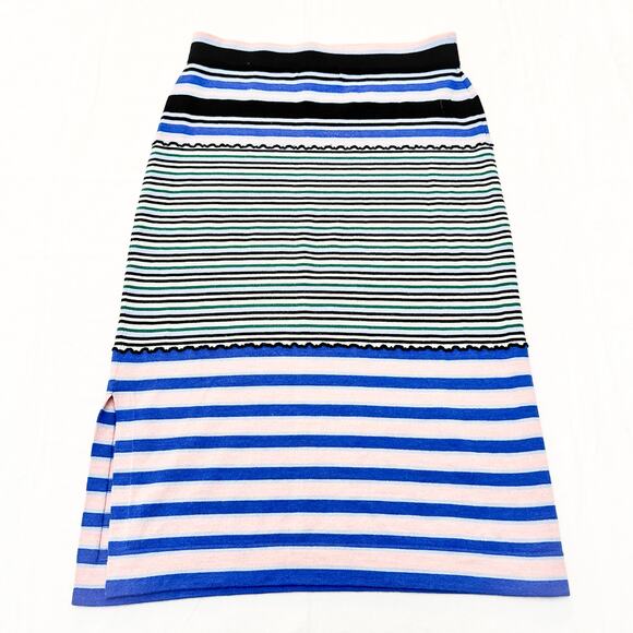 Marni x Uniqlo Blue Striped Patterned Pencil Midi Skirt Side Slit Size Medium - Picture 2 of 4